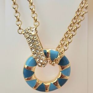 Chic Gold and Blue Circle Pendant Necklace